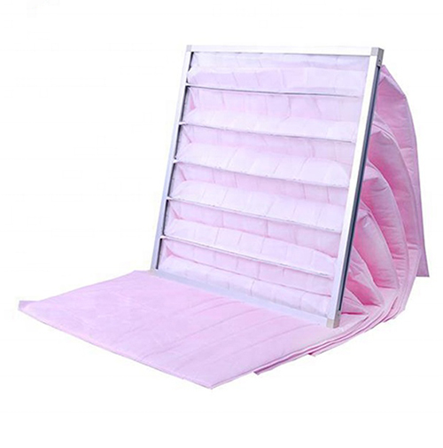 Medium efficiency pocket bag filter on white background