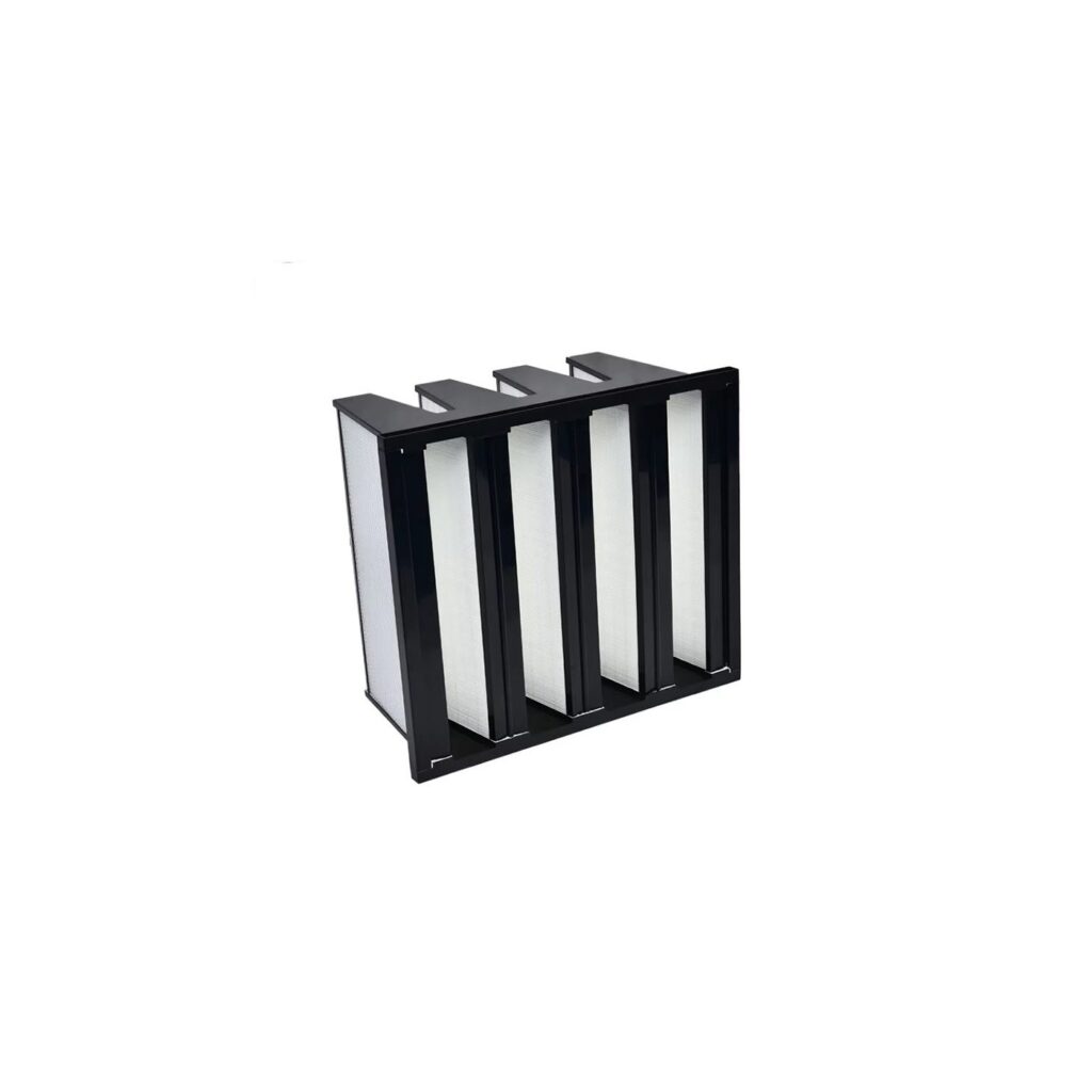 Medium efficiency combined V-bank filter on white background