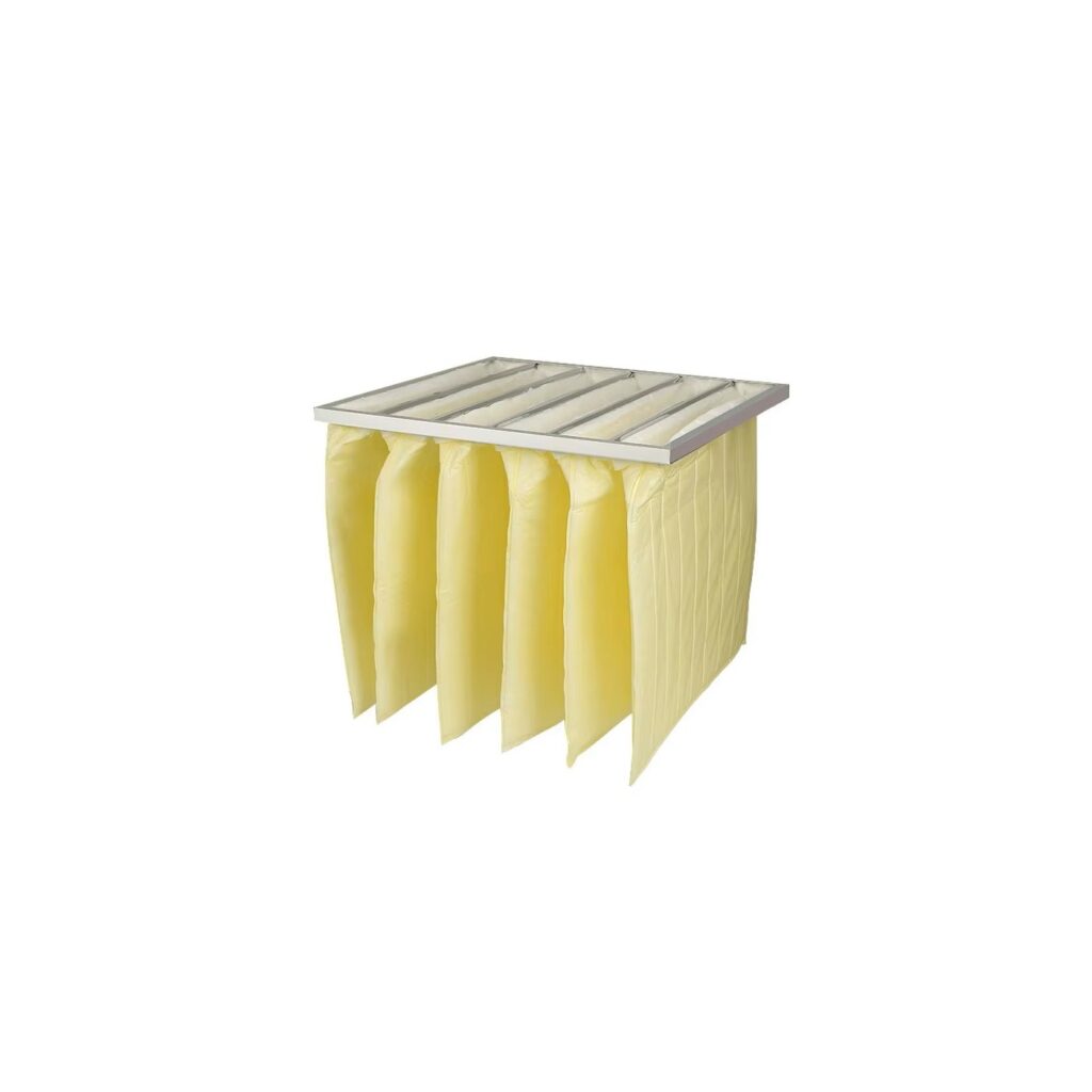Medium efficiency pocket bag filter on white background